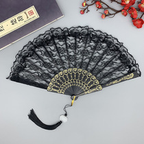 Props Lolita retro style lace cheongsam fan folding fan lace fan walk show Hanfu black group fan small fan