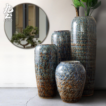 Floor-mounted ceramic vase home soft decorations Chinese ornaments kiln change living room hotel lobby retro flower arrangement