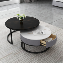  Nordic Italian rock board set coffee table Modern simple living room Marble round small apartment Net red round tea table