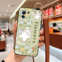Xiaomi 11 Phone Shell New Female Lens Full Package Anti-Fall Millet 11pro Liquid Silicone Gel Soft Shell Pink Small Rabbit Oblique Satchel Wristband Millet 11 Youthful Version Protective Sheath Not Top Film Advanced Sensation