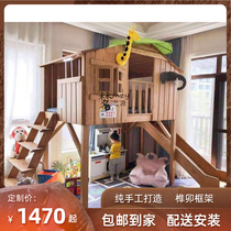 Solid Wood Castle Bed Slide Ladder Secret Base Boy Double Bed Upper Bunk Bed Children High And Low Bed Princess Tree House Small Family