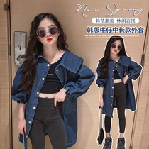 Girl Autumn Clothing Denim Jacket Children Foreign Air Dolls Collar mid-Chinese large children Long sleeves blouses Spring and autumn windsurges