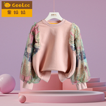 Girls sweatshirt 2022 spring wear new style childrens treasure mesh puffed sleeves long sleeves T-shirt womens big boy tops autumn