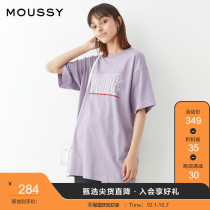 MOUSSY 2021 new summer loose boyfriend style print short sleeve T-shirt female 029ESA90-0090