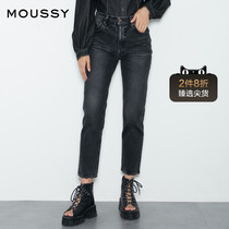  MOUSSY 2021 early autumn new product high waist straight retro polished flash small feet jeans 028DAC12-5090