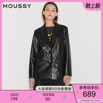 MOUSSY 2022 Autumn New Versatile Fashion Leather Jacket Short Jacket Womens 010FSH30-0340