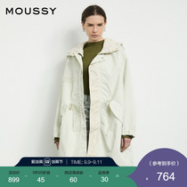 MOUSSY 2021 Spring and Autumn new products detachable hat waist lace-up windbreaker coat women 010ESB30-0230