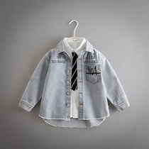 Boy denim shirt 2021 Spring and Autumn new products in large childrens clothing baby Korean version of coat childrens foreign style Joker shirt