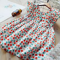 Girls Summer 2021 new dress foreign style short sleeve Cherry Korean version of net red baby casual princess dress trend