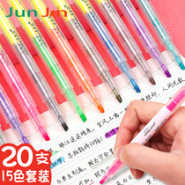 Large-capacity 6-color highlighter hand account light-colored two-head fluorescent marker pen students use marker pens stationery supplies to take notes. Color silver pen rough strokes focus on a set of candy color sets