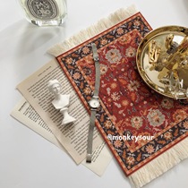 ins bloggers commonly use retro ethnic style coasters Persian rug pattern tassel coasters photo props