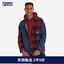 TOMMY JEANS men fashion cotton denim Plaid stitching loose long sleeve shirt DM0DM09574