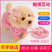 Childrens toy dog walking singing simulation teddy dog plush electric talking rope machine puppy