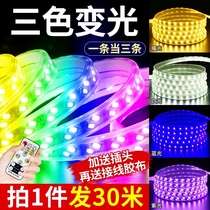Light strip led three-color color change soft light strip living room super bright rgb ceiling light tape 220V waterproof strip home decoration
