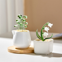 Creative glass succulent small potted plants office desktop decoration glass simulation green plant living room fake flower decoration