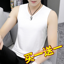 Modal vest men's summer white v-neck waistcoat fitness sports wide shoulder sleeveless t-shirt ins trend brand