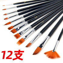  Gouache oil painting pen Watercolor painting set Art special painting pigment fan-shaped pen Brush row pen Acrylic hook line Student beginner painting adult professional tool Nylon hair round pointed flat head