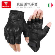 Modowolf genuine leather motorcycle semi-finger glove retro locomotive male and female Knight Rider Spring Summer Anti-fall Four Seasons riding gear