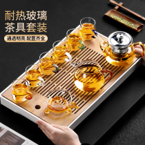 Glass Kung Fu tea set Home office living room Simple small tea tray Lazy transparent tea pot teacup