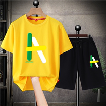 Fat kids Childrens clothes Summer Gats up Bharara Boy Tide Card Tshirt Loose big code 7 Two sets 12 years old