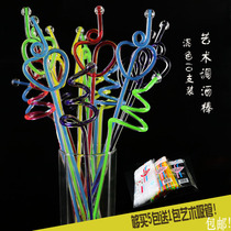 Acrylic color core mixed wine stick creative cocktail sauce stick spiral stir color Art Bar 10 pack