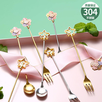 Coffee spoon note mixing spoon flower long handle spoon creative milk stainless steel cherry blossom spoon petal shaped long spoon
