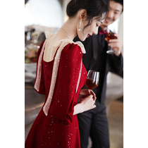 Toast dress bride 2021 new autumn wine red can usually be worn wedding dress back door thin cover arm summer