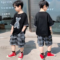 South Korean boys summer clothing suit 2021 new loose cartoon summer Korean version of childrens casual sports tide