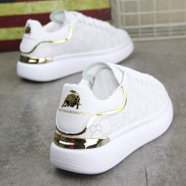 Hong Kong Inner High White Shoes Womens Leather Thick-soled Sports Leisure Board Shoes Large Size Couple Shoes Convets Shoes