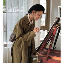 Autumn style winecoat jacket woman 2021 Spring and autumn new mid-length small sub this years popular olive green coat