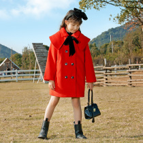 British next stars childrens wool coat in the long Korean version of the girls foreign atmosphere in the big boy tweed coat