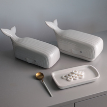 Southern Cross Nordic simple whale ceramic bathroom soap box creative jewelry storage box ornaments Beluga whale