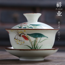 Cheung Yip Kung Fu tea ware Ceramic hand-painted blue and white porcelain cover bowl Three-cup tea bowl Tea maker Large heat-resistant teapot