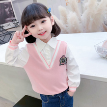 Middle and children Hans version of spring dress female baby foreign air trendy fake two shirt girl spring net red with undershirt tide