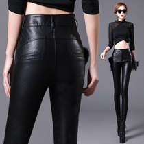 European station tight leather leather pants ladies 2021 Spring and Autumn New High waist slim slim slim Joker outside wearing leggings