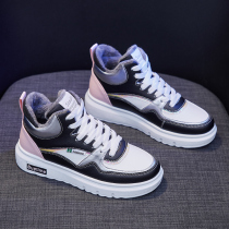 High-top sneakers for children 2021 New Board shoes winter models Joker plus velvet two cotton shoes thickened autumn and winter womens shoes