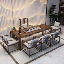 New Chinese solid wood tea table log large plate bubble tea table minimalist Gongfu tea desk office in negotiation table Balcony Tea Table