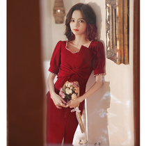 Toast dress Bride summer little man burgundy engagement evening dress dress can usually be worn back to the door female thin section