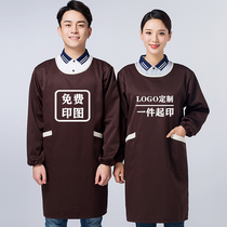  Custom logo printing pattern household apron kitchen overcoat Adult female waterproof long-sleeved overalls waist chef