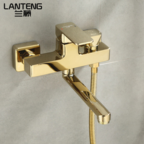 Lan Vine gold extended bathtub faucet simple shower set brass rain shower nozzle triple mixing valve