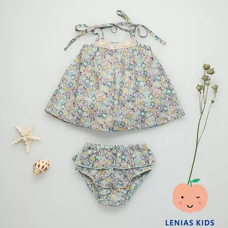 lenias LN家the new society21SS春夏浅蓝色碎花吊带分体套装