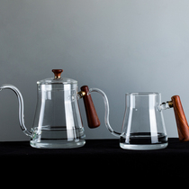 Handmade heat-resistant glass hand-washing pot hanging ear brewing teapot long-mouthed coffee hand-Flushing pot drip household hand-washing pot