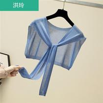 Ice silk knitted outer sunscreen small shawl Female student short summer thin section Knotted shoulder neck shawl cape