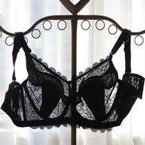 Summer large size ultra-thin fat mm anti-light gathered soft steel rim lace Black large cup bra womens underwear