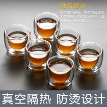Six vacuum glass teacups anti-hot tea cups small kung fu tea sets heat-resistant tea cups double-layer cups heat insulation