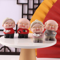 Birthday cake decoration teapot old grandfather holding cat grandmother Tang suit birthday star-in-law cake decoration plug-in