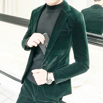 Hairdresser Net red gold velvet suit Korean version of self-cultivation Society guy handsome casual suit suit suit men trend