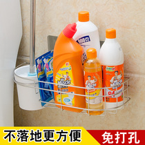 Toilet brush holder household non-perforated suction Wall toilet brush shelf stainless steel toilet cleaning toilet shelf