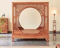 Fuliantianhong Myanmar rosewood plum blossom shelf bed solid wood carving Ming and Qing classical mortise and tenon structure shelf bed