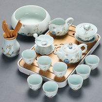 Kung Fu Tea art Gaiwan Tea ceremony Teapot drinking Teacup Modern porcelain set Home office set Gold ceramic tea set
